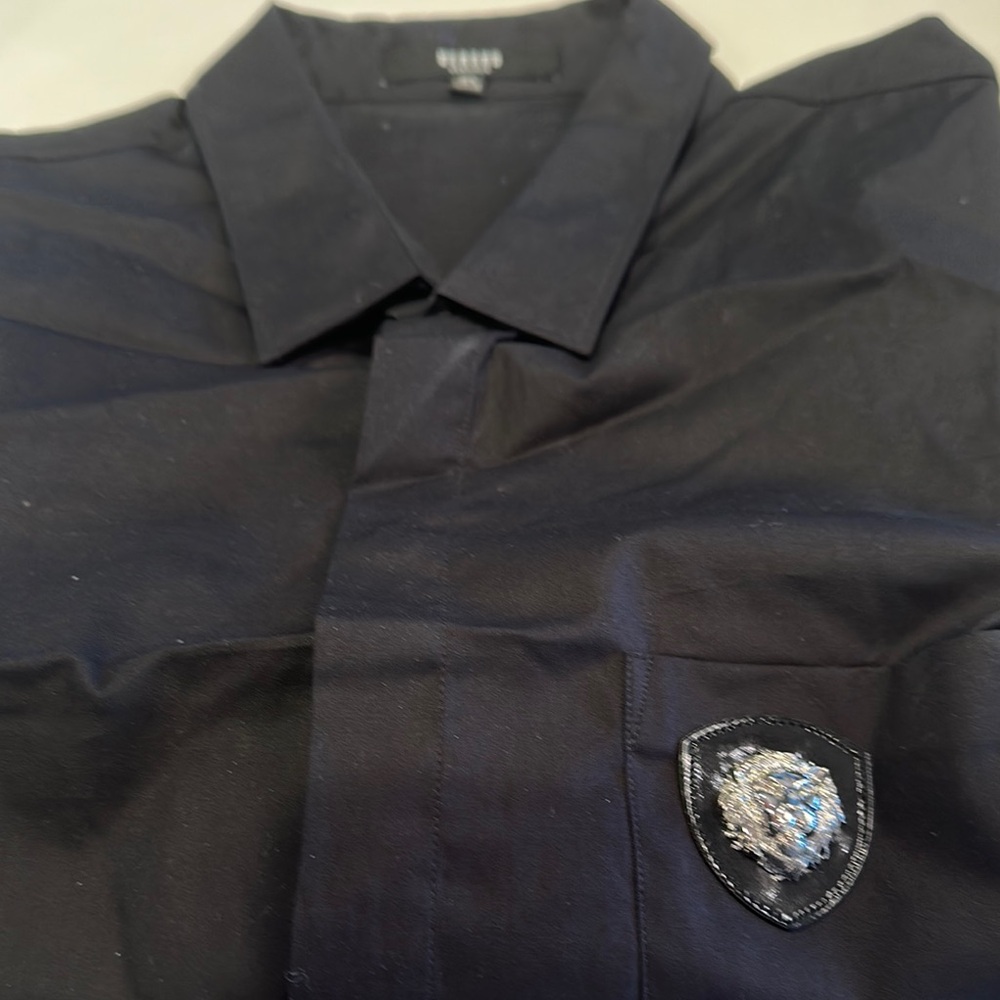 Versus Versace Black Casual Button Down Shirt with Silver Emblem